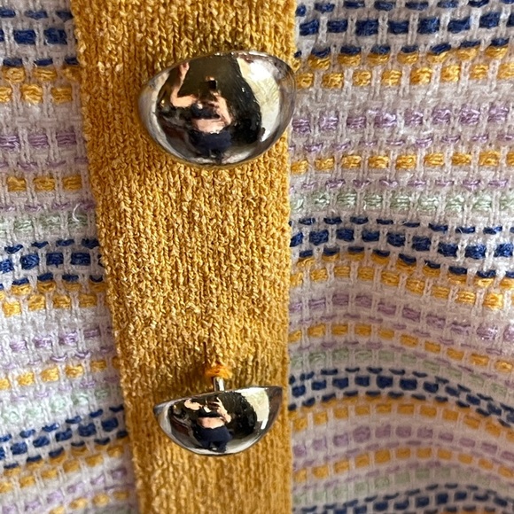 Milly Yellow and Blue Striped Tweed Skirt with Gold Buttons - Picture 9 of 12